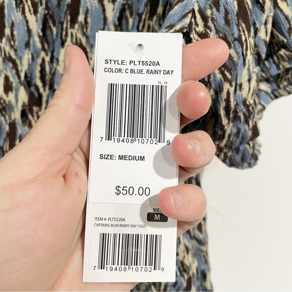 Peace & Pearls NWT Women Medium Blue Rainy Day Burton Front Blouse - Picture 6 of 9